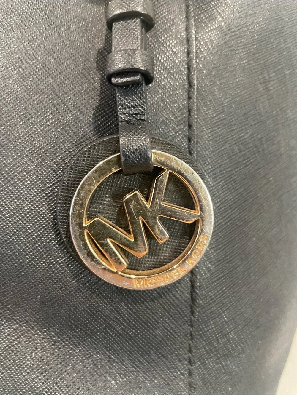 Michael Kors Black Leather Tote with Gold Logo Charm